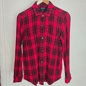 MADEWELL Classi Red & Black Plaid Collared Button Front Longsleeve Shirt Size S